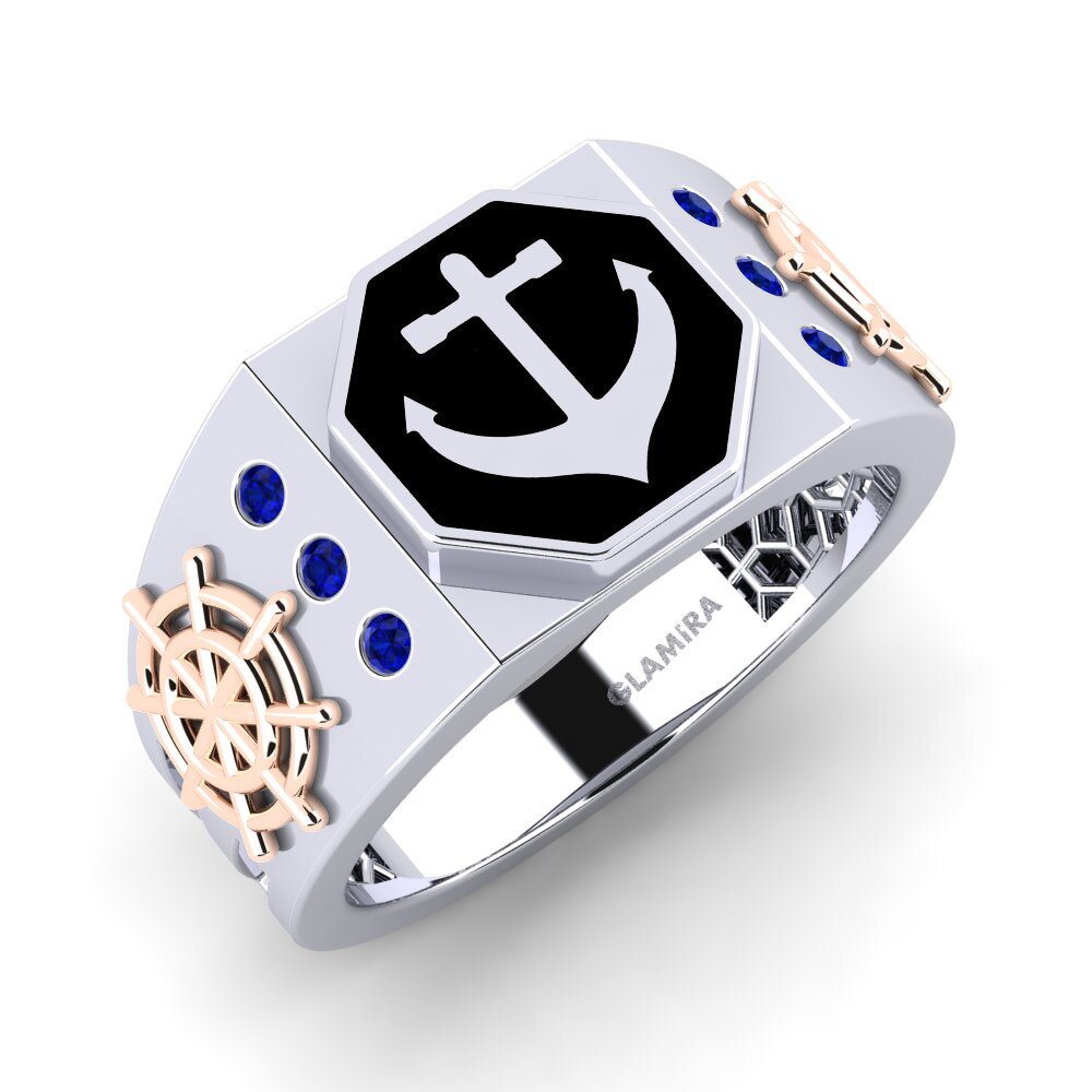14ct White & Rose Gold Sapphire Men's Ring Ondsw