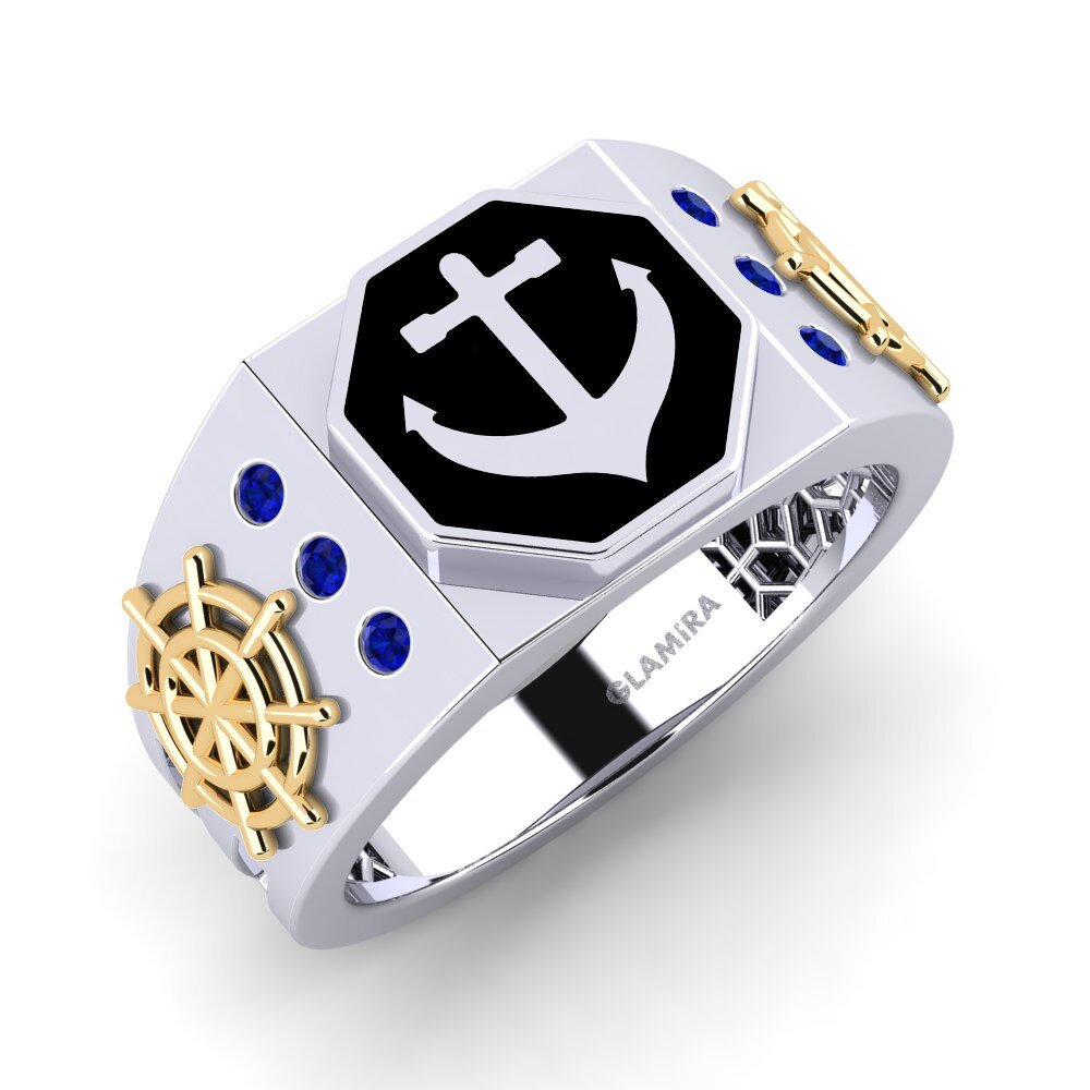 14ct White & Yellow Gold Sapphire Men's Ring Ondsw