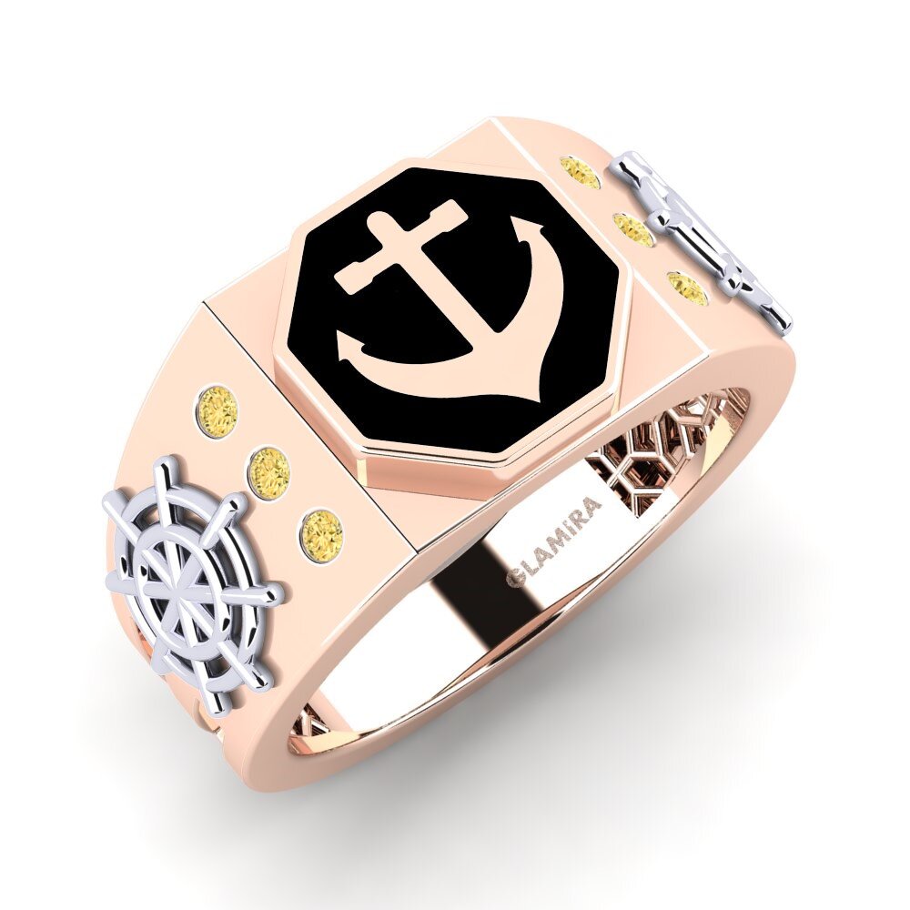 14ct Rose & White Gold Yellow Diamond Men's Ring Ondsw