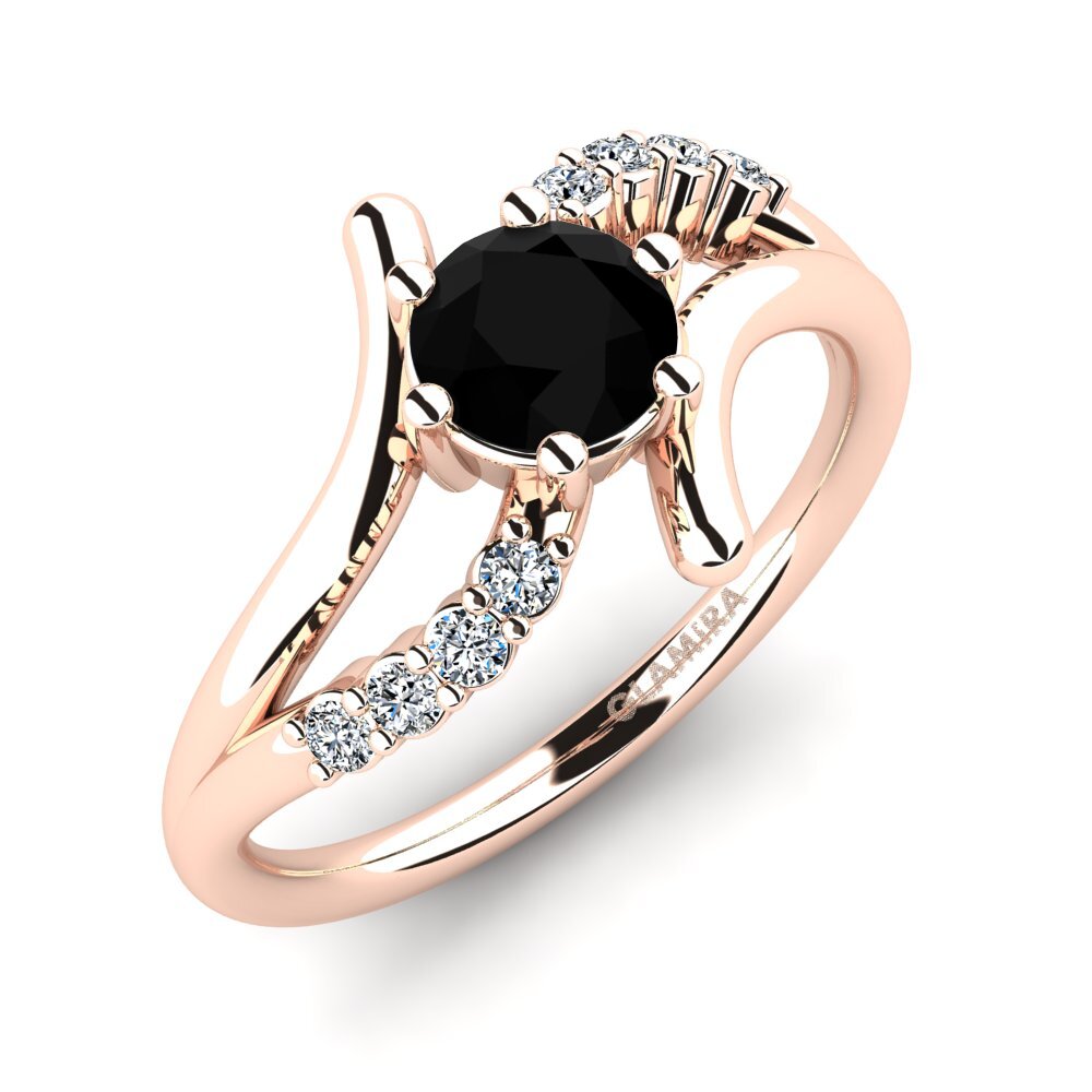 Oro Rosso 585 Diamante Nero Anello da donna Onearm