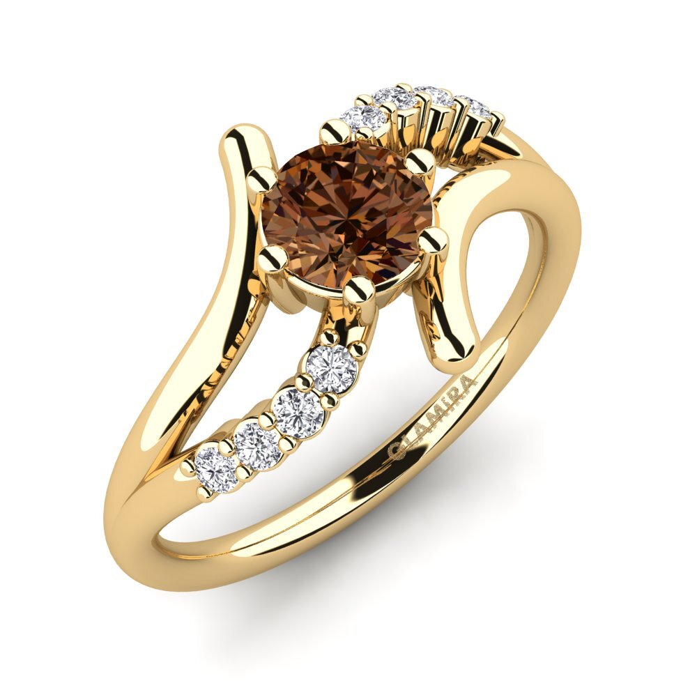 9ct Yellow Gold Round Brown Diamond Women's Ring Onearm