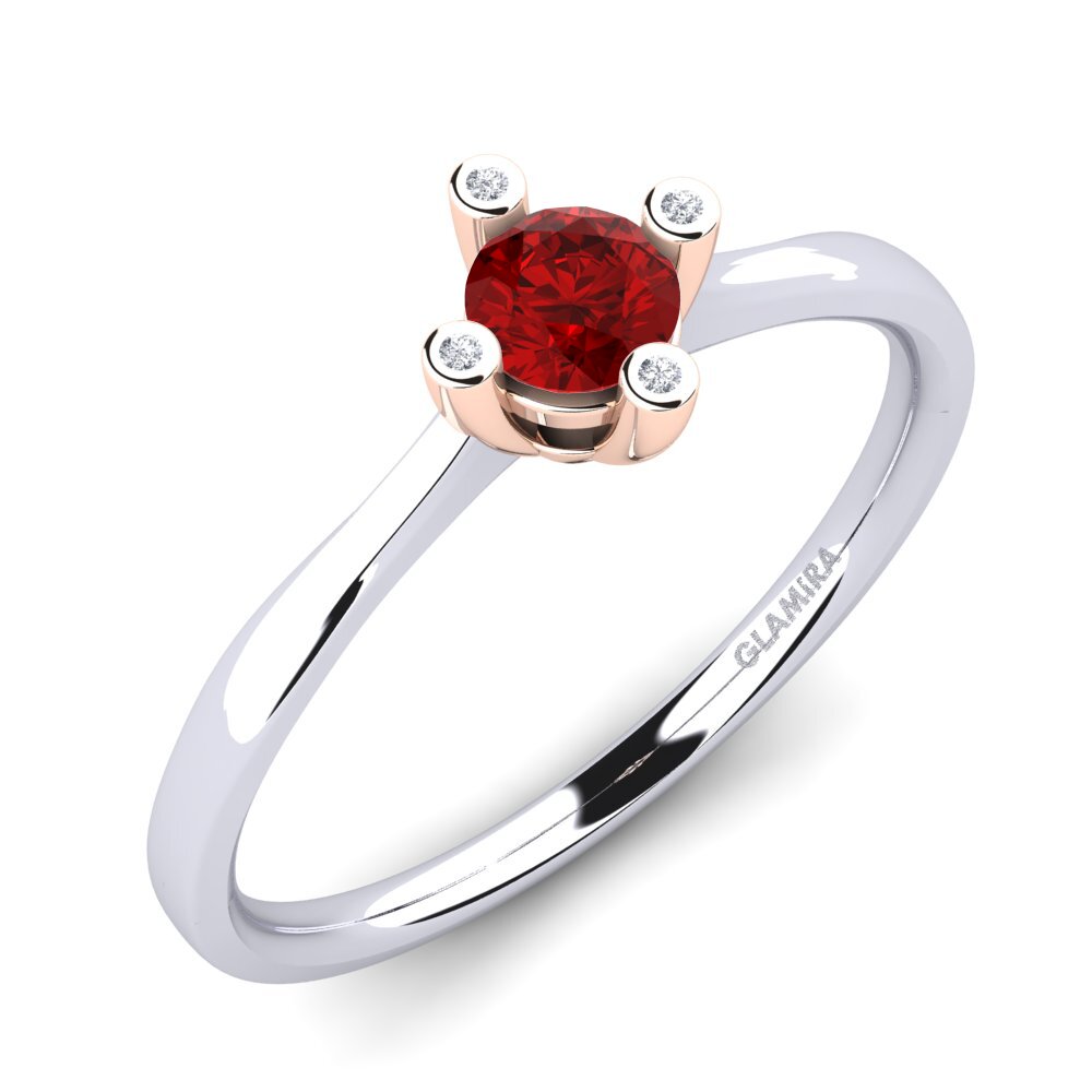 750 Weiß & Rotgold Rubin (im Labor gezüchtet) Damenring Onella 0.5 crt