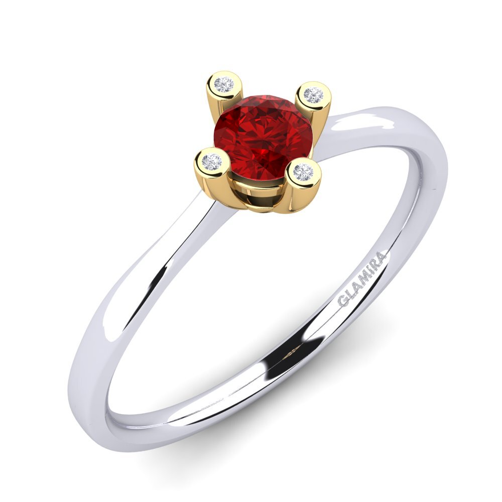 750 Weiß & Gelbgold Rubin (im Labor gezüchtet) Damenring Onella 0.5 crt