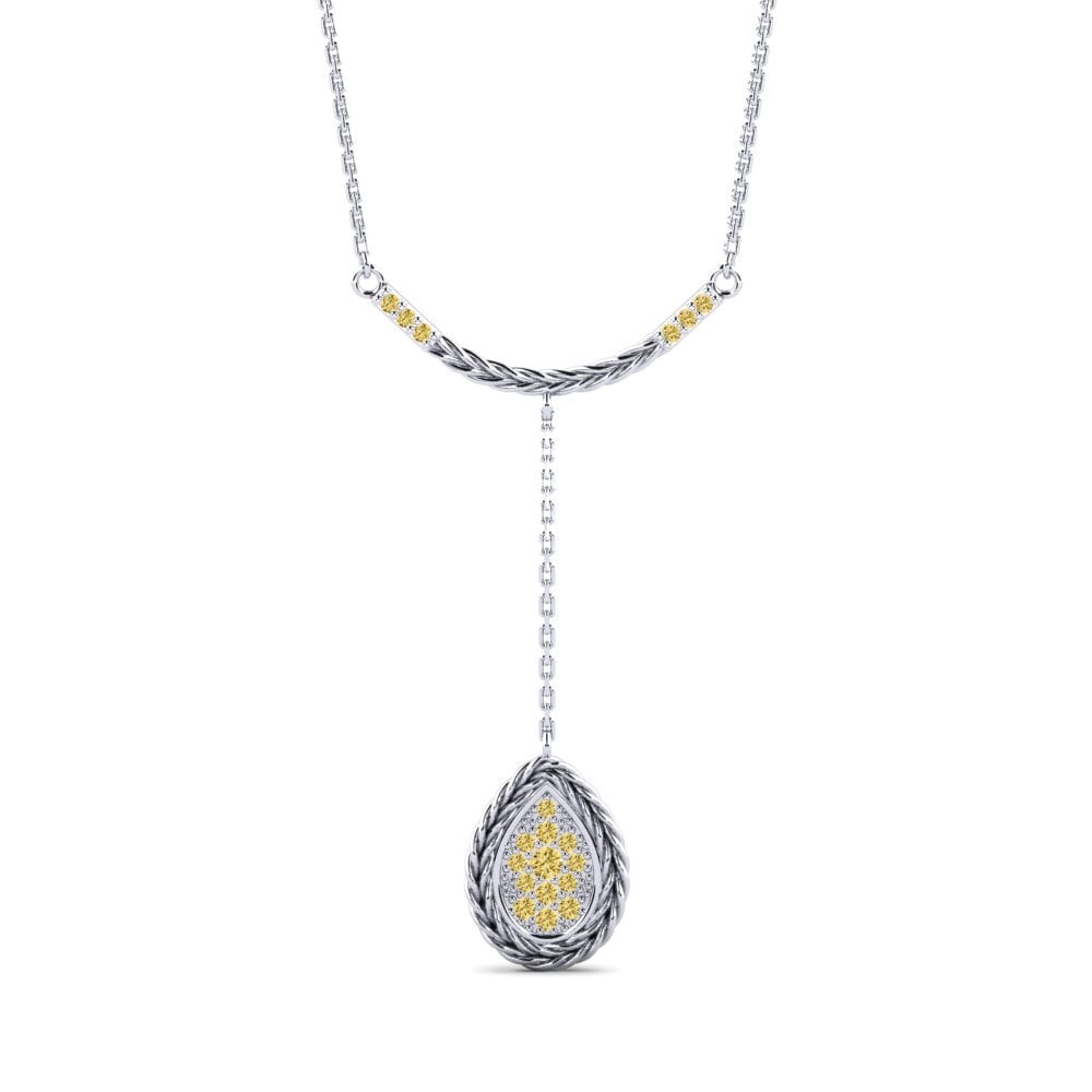 9ct White Gold Yellow Diamond Women's Necklace Operate