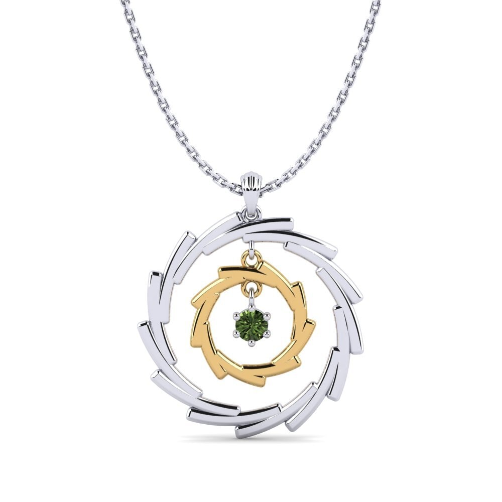 14k Oro Blanco & Amarillo Zafiro Verde Colgante de Mujer Orcin