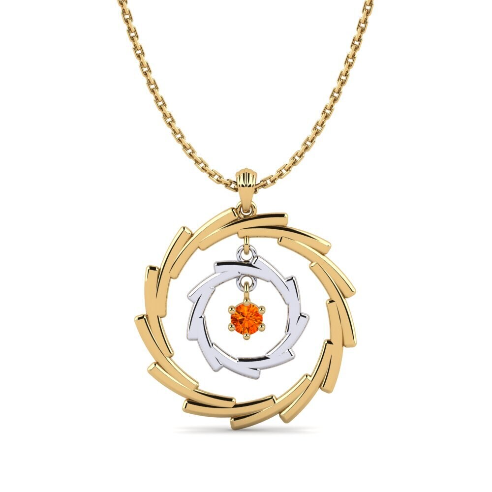14k Oro Amarillo & Blanco Zafiro Naranja Colgante de Mujer Orcin