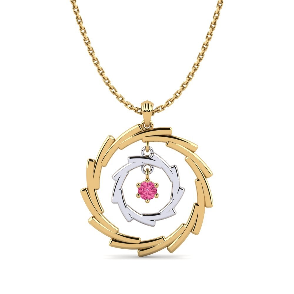 9k Oro Amarillo & Blanco Turmalina rosa Colgante de Mujer Orcin