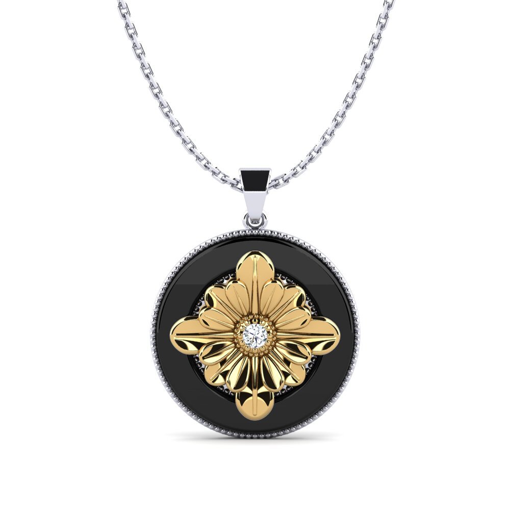 14ct White & Yellow Gold Zirconia Women's Pendant Oreilly