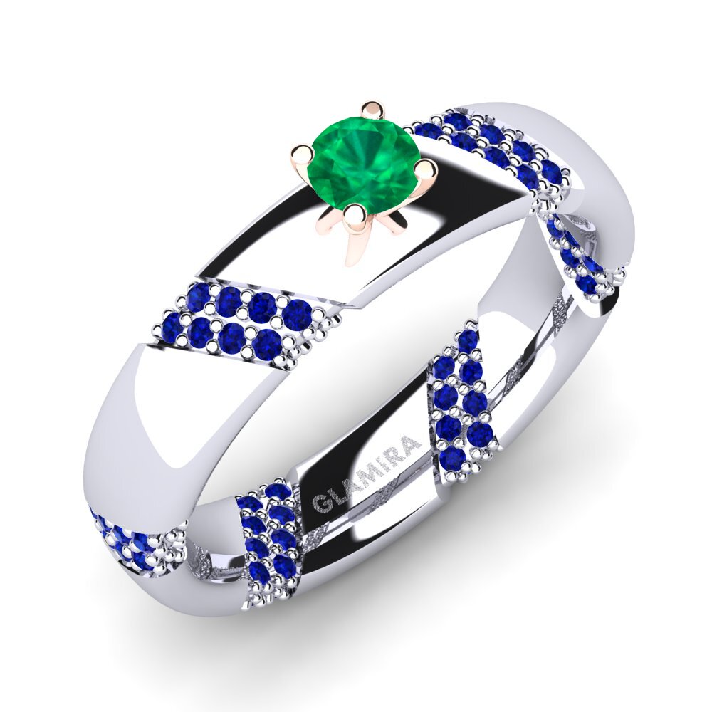 14K Wit & Rood Goud Smaragd Verlovingsring Orlena 0.16 crt