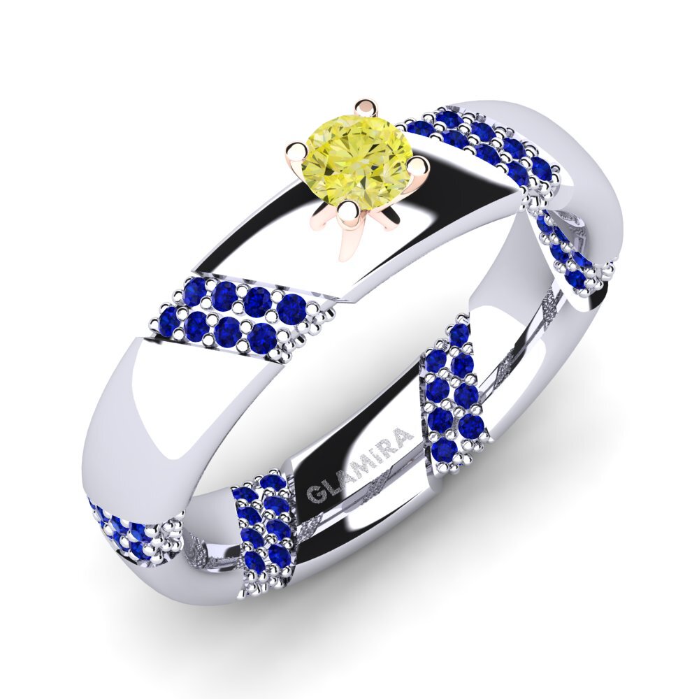 14K Wit & Rood Goud Gele Diamant Verlovingsring Orlena 0.16 crt