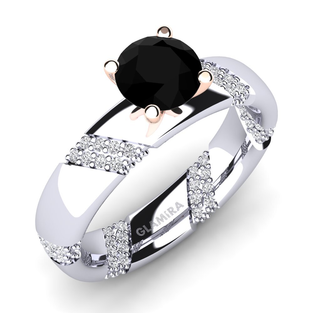 18ct White & Rose Gold Black Onyx Engagement Ring Orlena