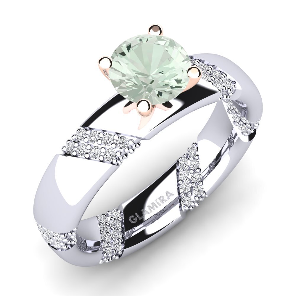 18ct White & Rose Gold Green Amethyst Engagement Ring Orlena