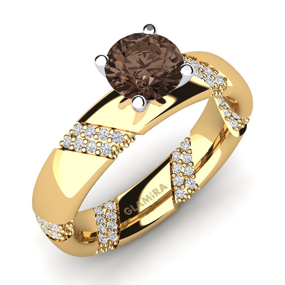 14ct Yellow & White Gold Smoky Quartz Engagement Ring Orlena