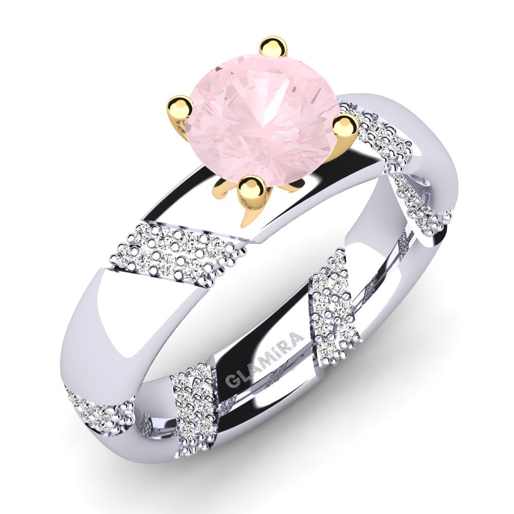 14ct White & Yellow Gold Rose Quartz Engagement Ring Orlena 1.0 crt
