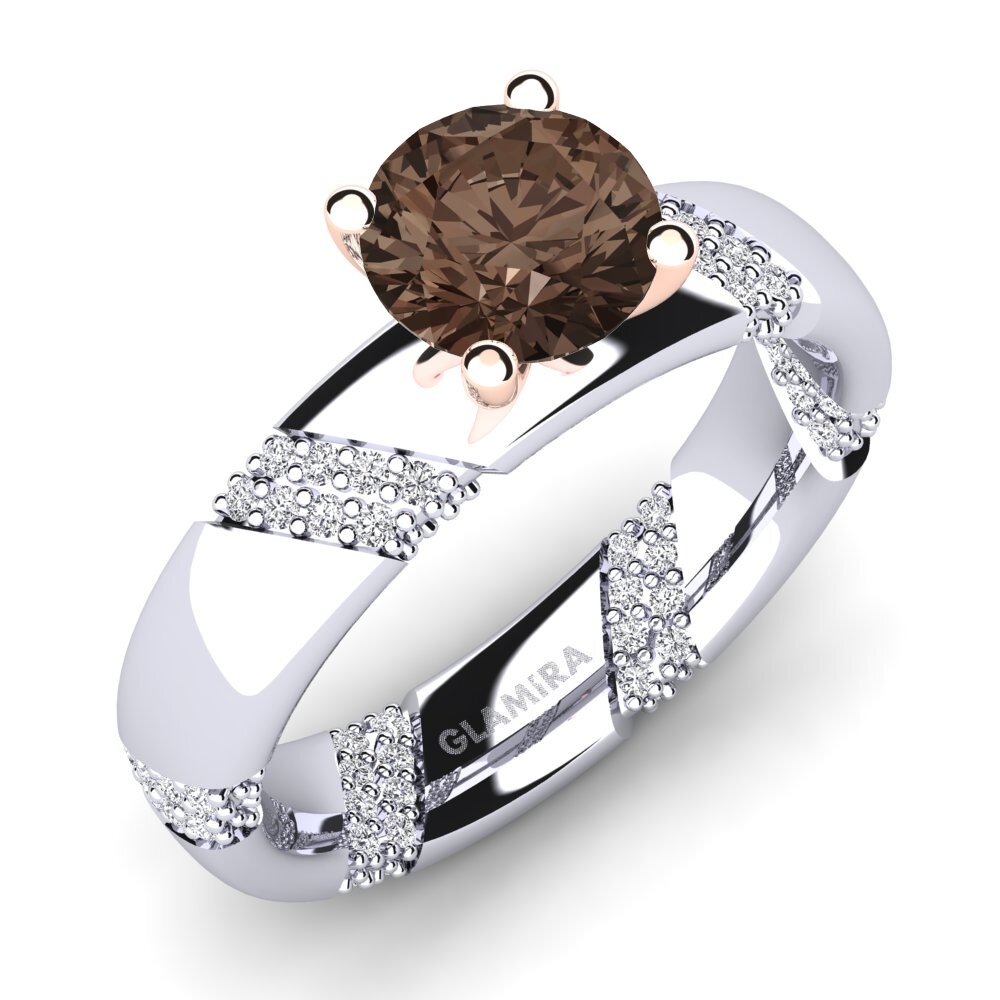 9ct White & Rose Gold Smoky Quartz Engagement Ring Orlena 1.0 crt