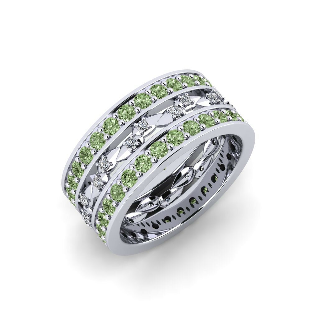 Argent Blanc Diamant Vert Bague Orre