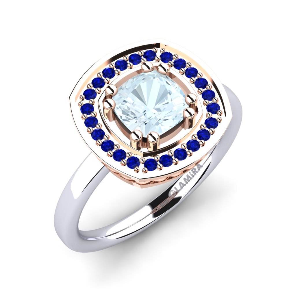 14K Wit & Rood Goud Aquamarijn Verlovingsring Orva