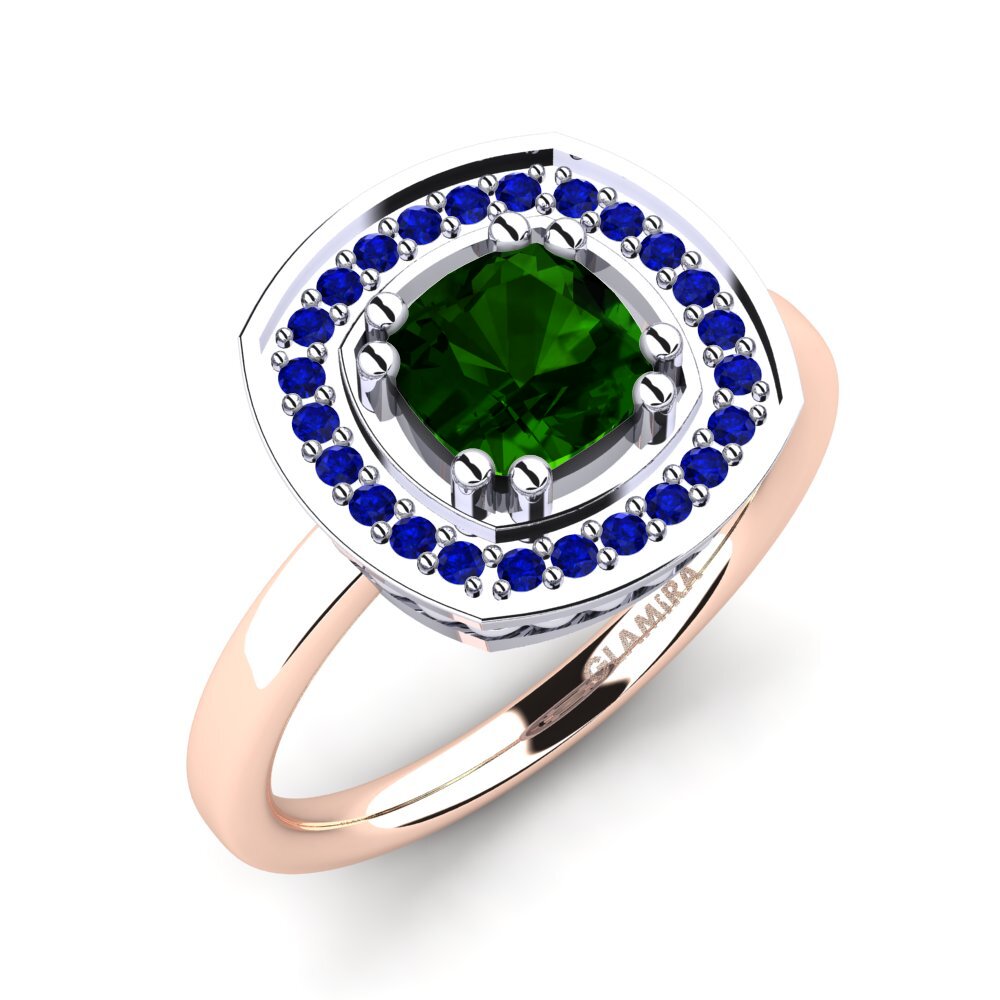 14K Rood & Wit Goud Groene Toermalijn Verlovingsring Orva