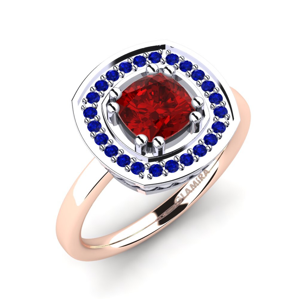 14K Rood & Wit Goud Robijn (Gecreëerd in het lab) Verlovingsring Orva