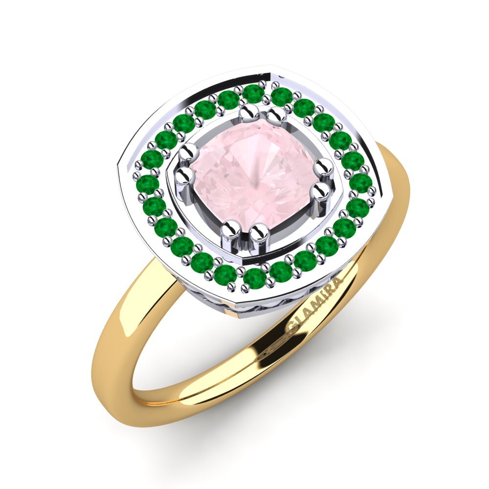 18K Yellow & White Gold Rose Quartz Engagement Ring Orva
