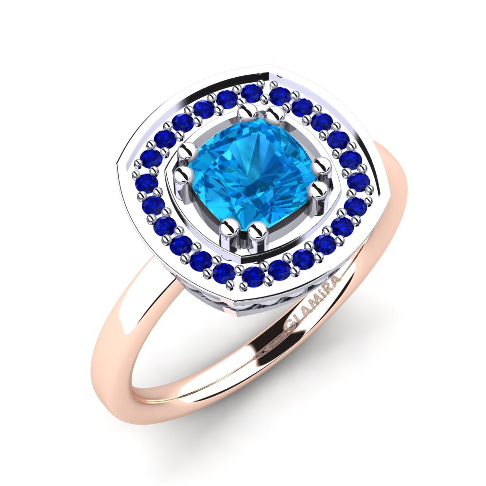 14K Rood & Wit Goud Blauwe Topaas Verlovingsring Orva