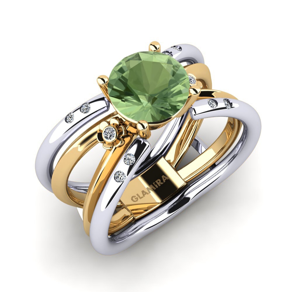 14ct White / Yellow Gold Green Sapphire Ring Otenden SET