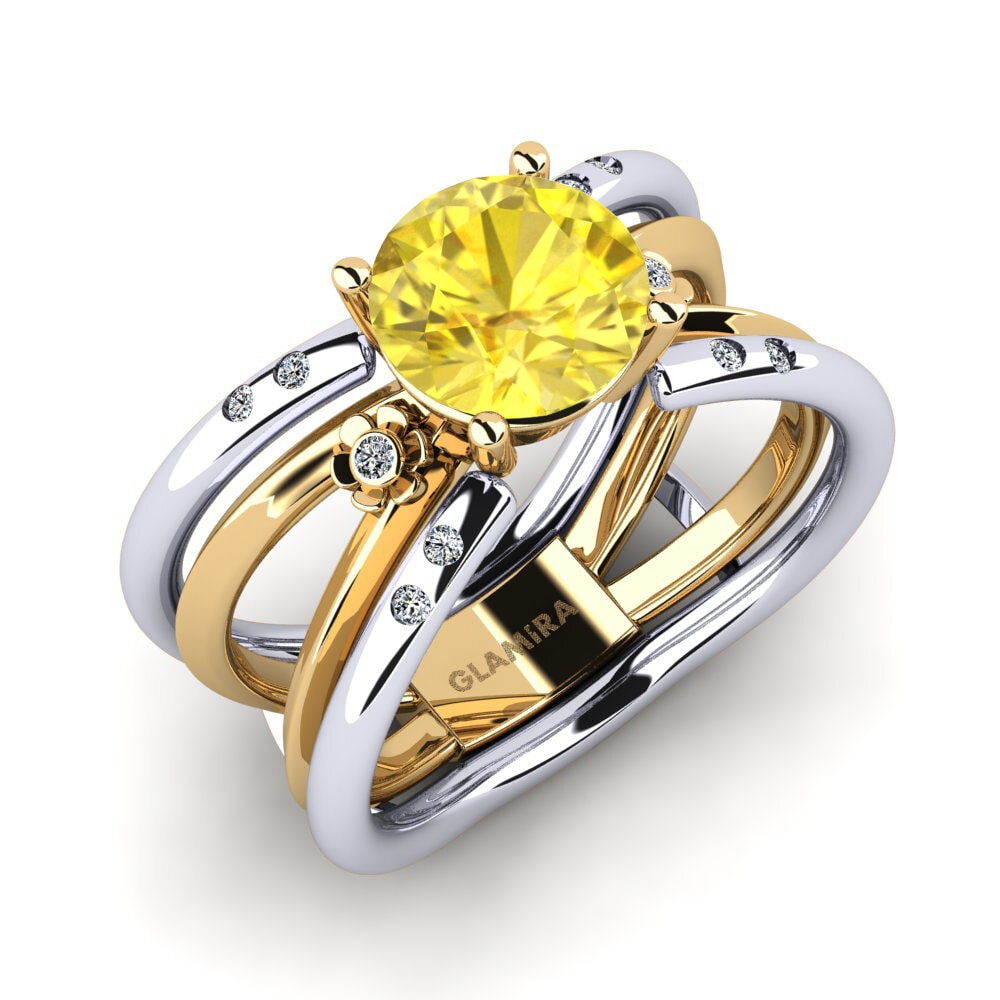 14ct White / Yellow Gold Yellow Sapphire Ring Otenden SET
