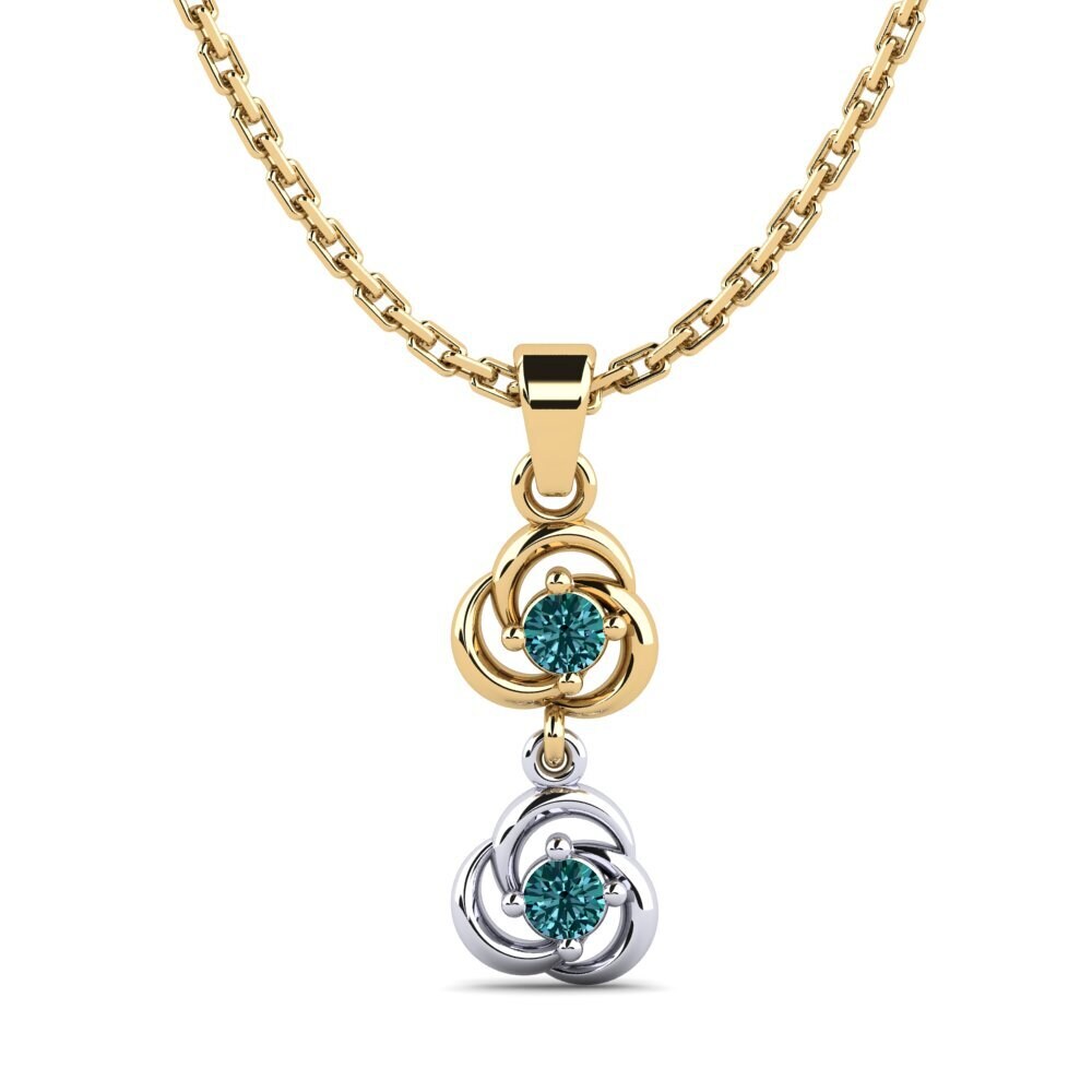 14k Oro Amarillo & Blanco Diamante Azul Colgante de Mujer Outdot