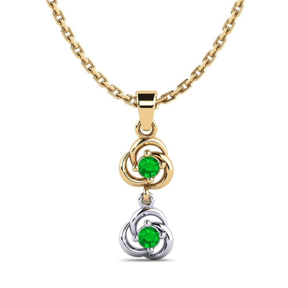 14k Oro Amarillo & Blanco Esmeralda Colgante de Mujer Outdot