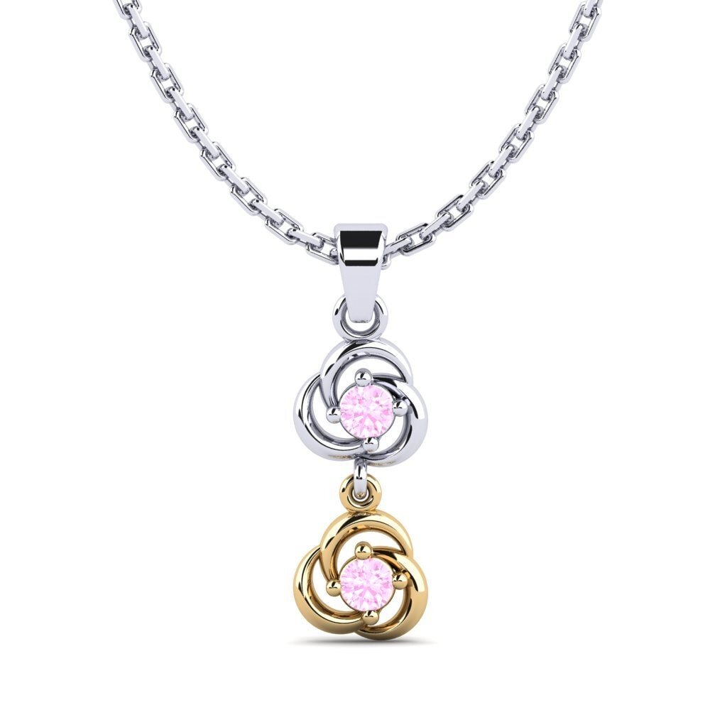 18k Oro Blanco & Amarillo Zafiro Rosado Colgante de Mujer Outdot