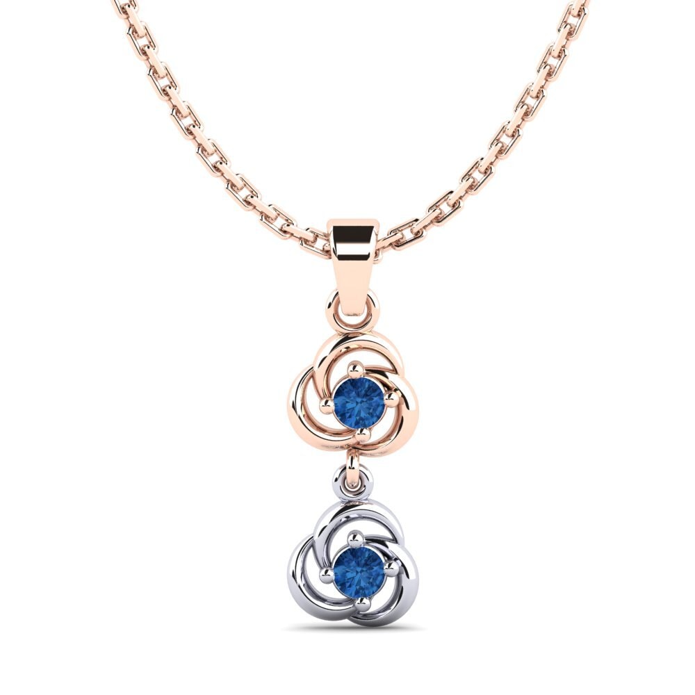 9k Oro Rosa & Blanco Circonita Azul Oscuro Colgante de Mujer Outdot