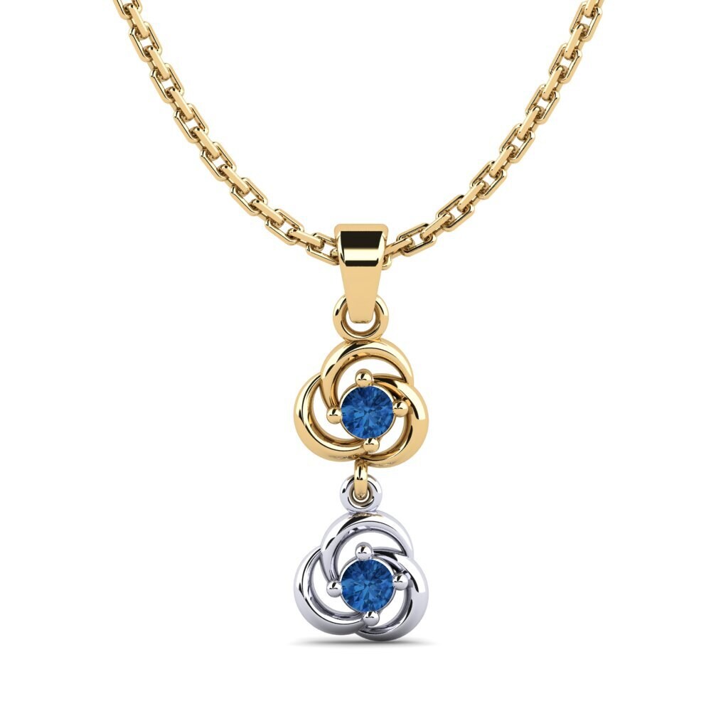 14k Oro Amarillo & Blanco Circonita Azul Oscuro Colgante de Mujer Outdot