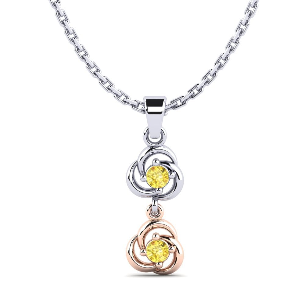 14k Oro Blanco & Rosa Zafiro amarillo Colgante de Mujer Outdot