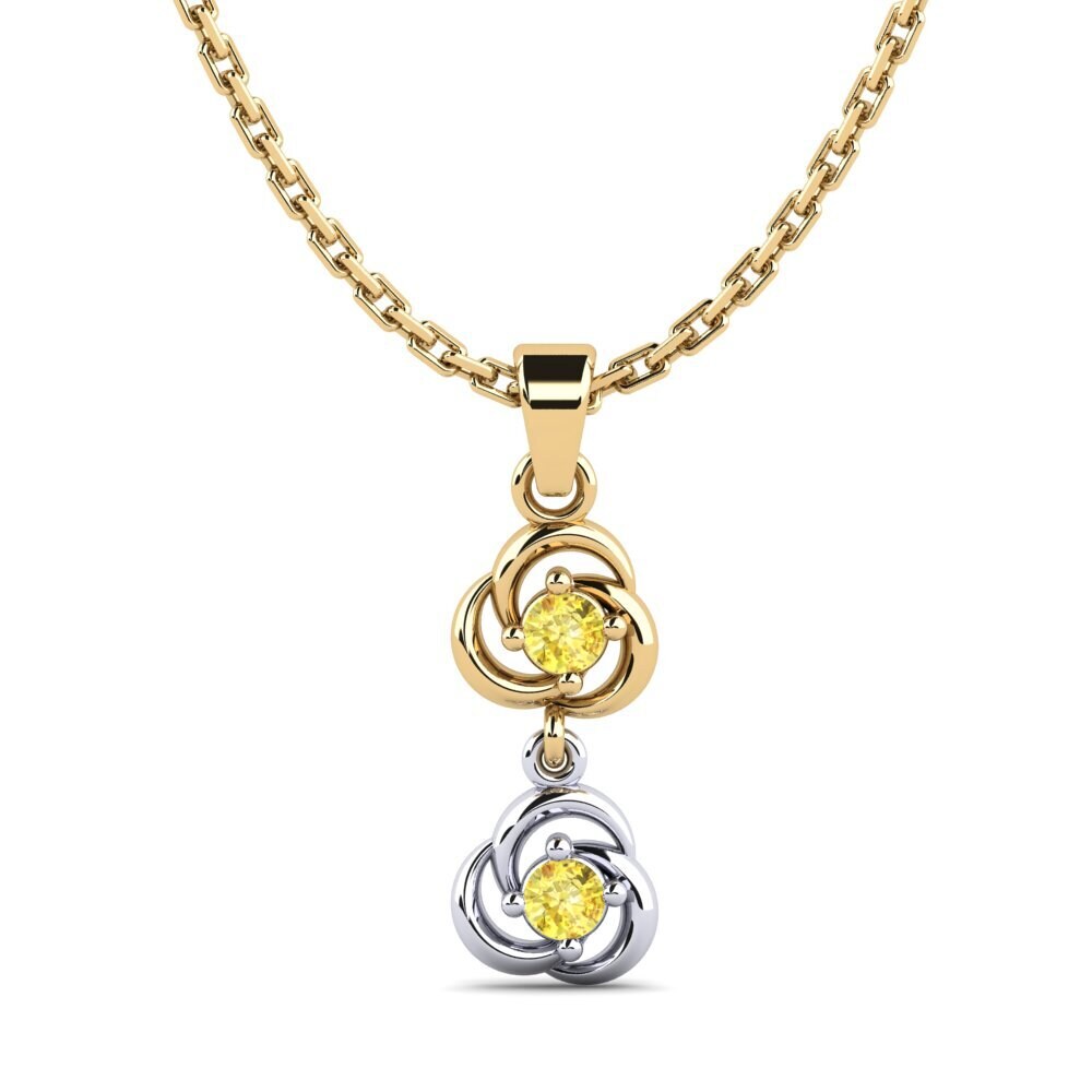 14k Oro Amarillo & Blanco Zafiro amarillo Colgante de Mujer Outdot