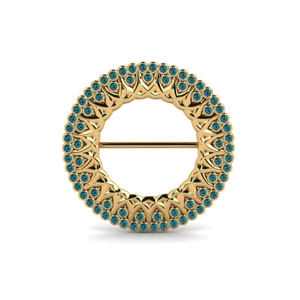 14ct Yellow Gold Blue Diamond Brooch Outlandish