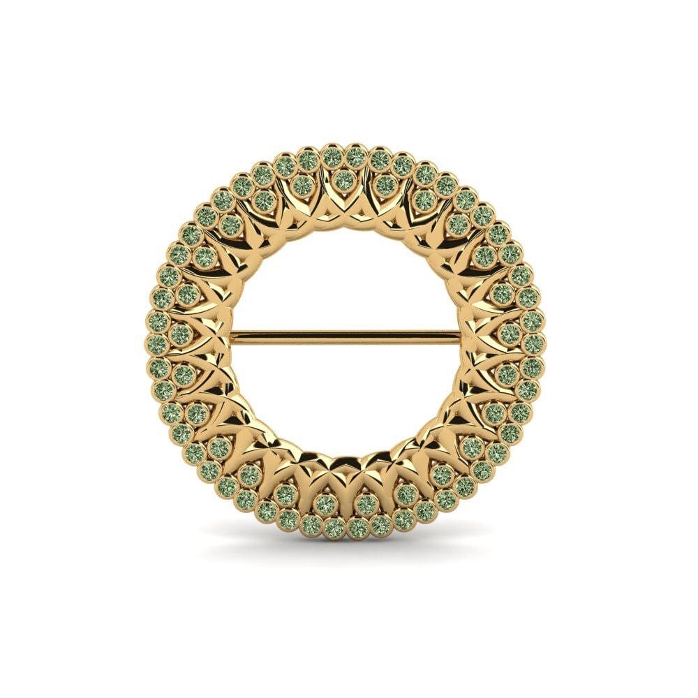 14ct Yellow Gold Green Diamond Brooch Outlandish