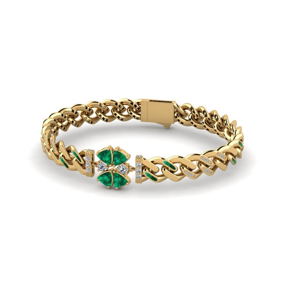 14k Oro Amarillo Esmeralda Pulsera de Mujer Outlying