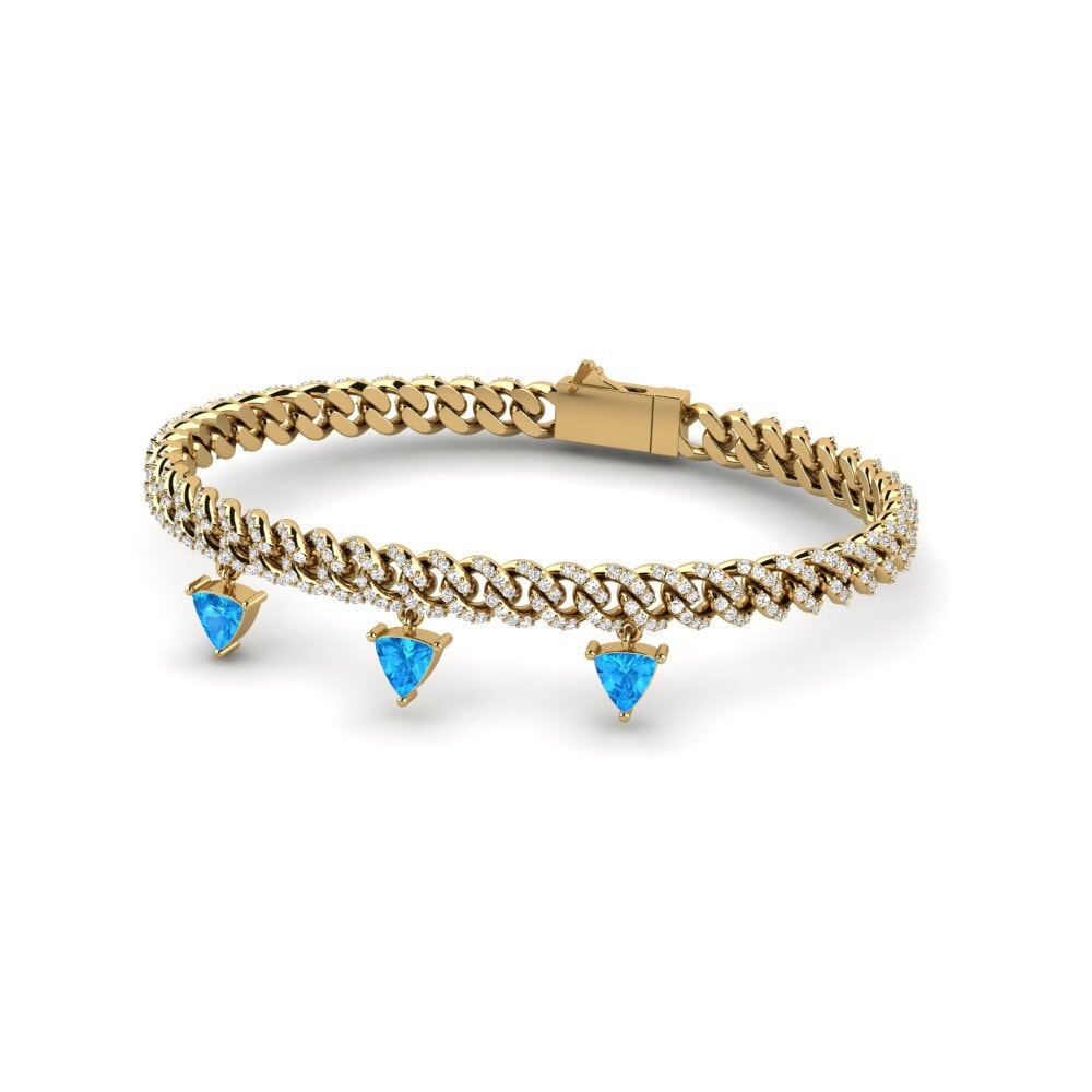 14k Oro Amarillo Topacio azul Pulsera de Mujer Overally