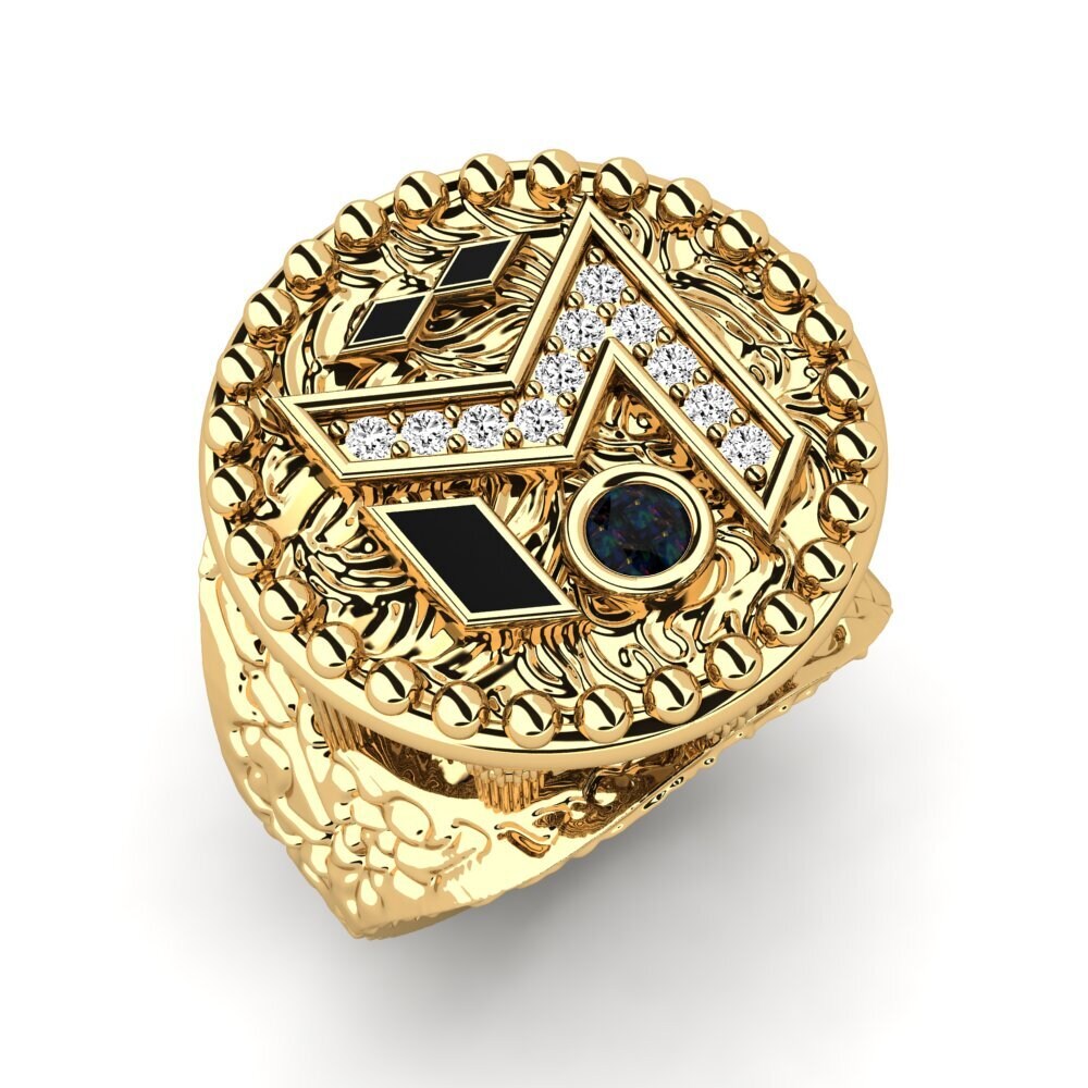 14ct Yellow Gold Black Opal Men's Ring Clayton