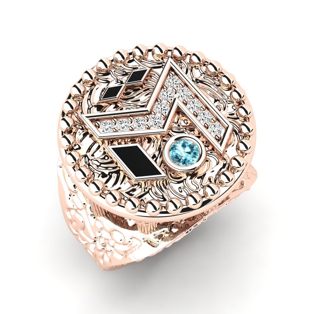 14k Oro Rosa Circón Azul Anillo de Hombre Clayton