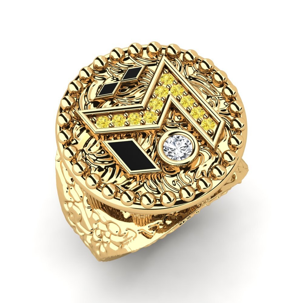 18ct Yellow Gold White Zircon Men's Ring Clayton