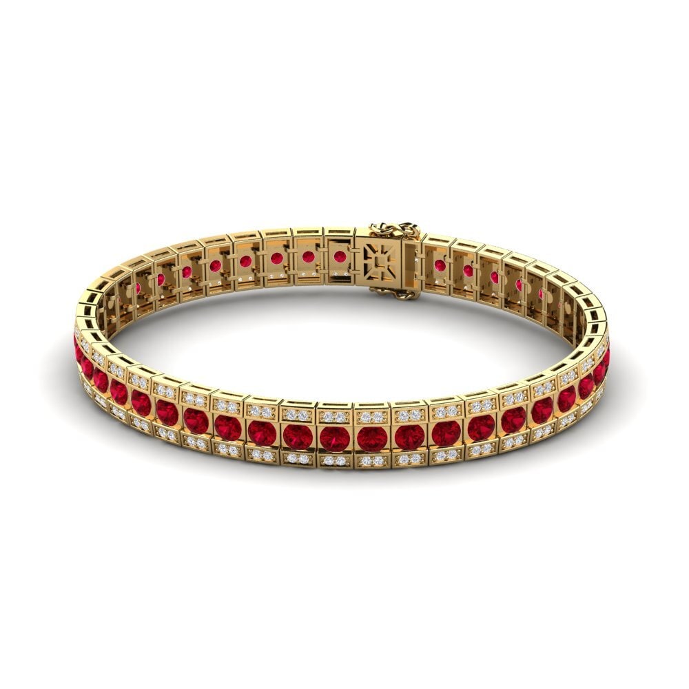 9ct Yellow Gold Red Zirconia Men's Bracelet Colson