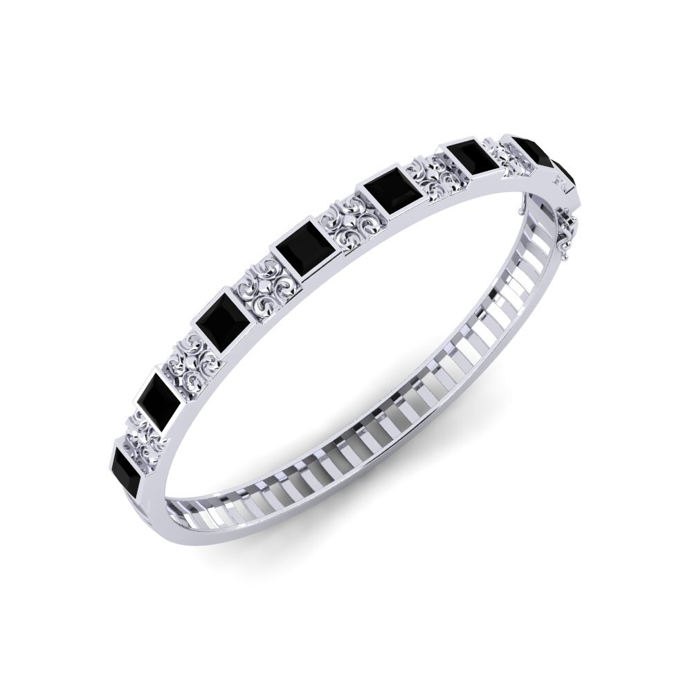 18ct White Gold Black Sapphire Men's Bracelet Hattrem