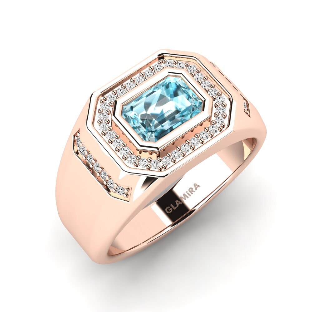 14k Oro Rosa Circón Azul Anillo de Hombre Reece