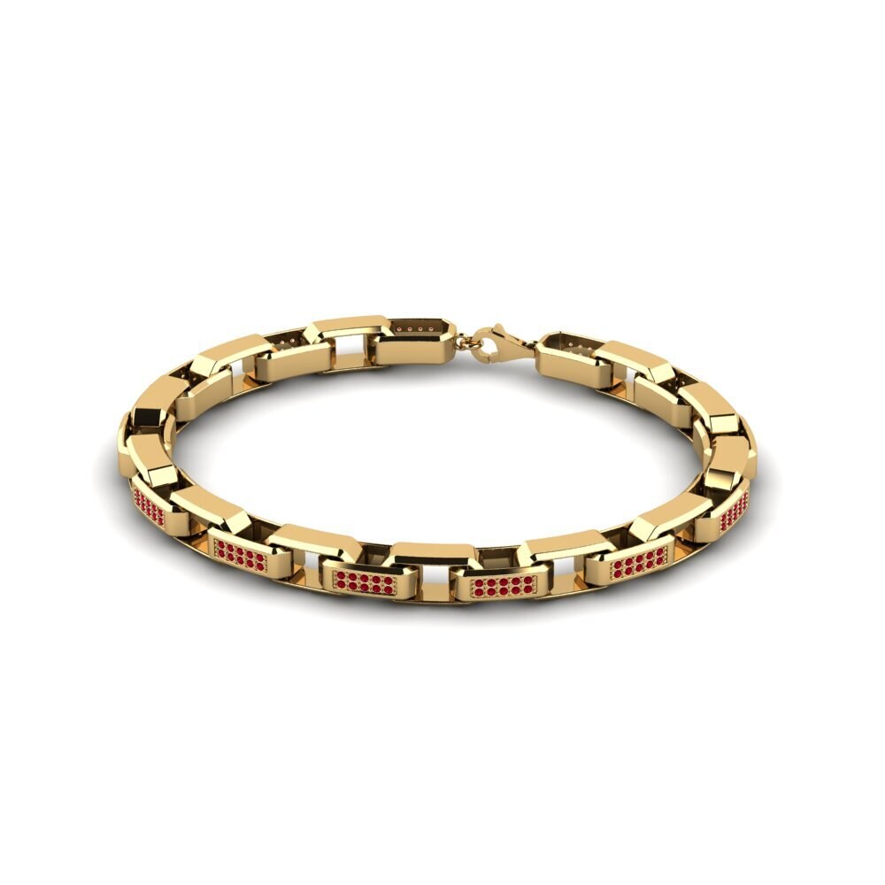 9ct Yellow Gold Red Zirconia Men's Bracelet Rouya