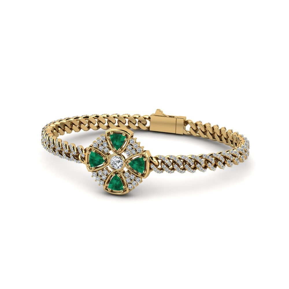 14k Oro Amarillo Esmeralda Pulsera de Mujer Ozur