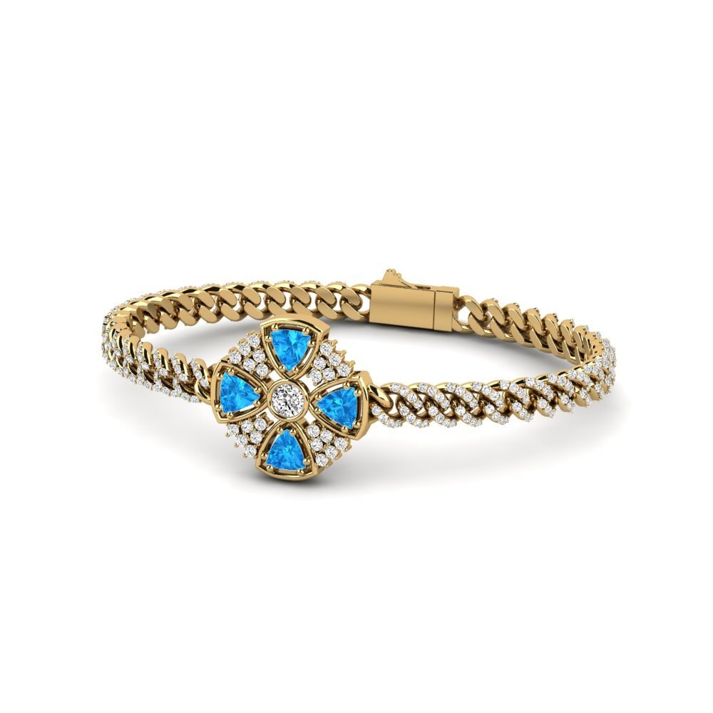 14k Oro Amarillo Topacio azul Pulsera de Mujer Ozur