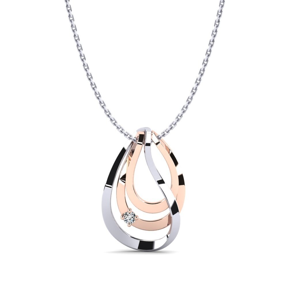 14k Oro Blanco & Rosa Circonita Colgante de Mujer Paulin
