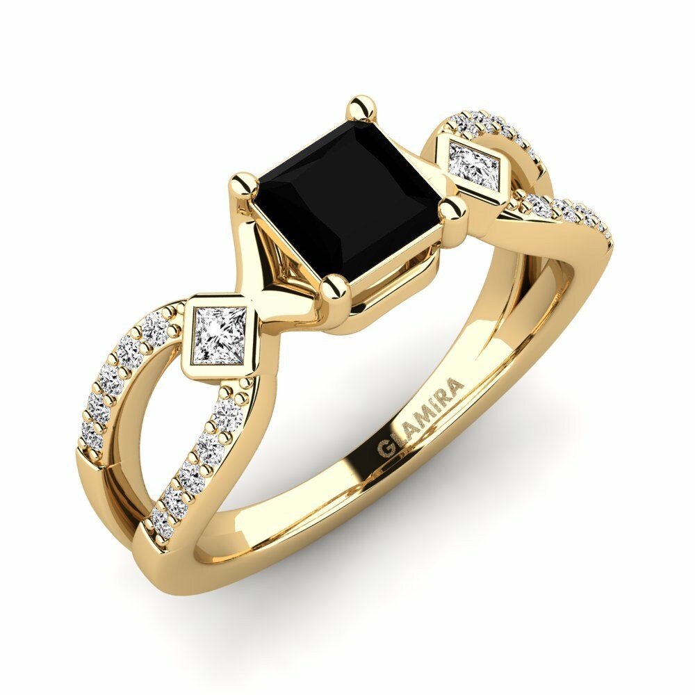 Princess 0.93 Carat Solitaire Pave Black Sapphire 14K Yellow Gold Engagement Ring Paguodea