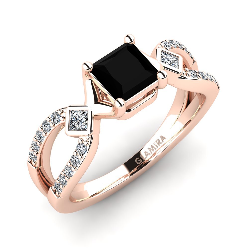 Oro Rosso 585 Diamante Nero Anello da donna Paguodea